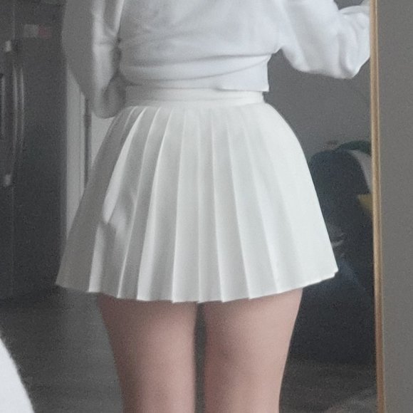 Adika White High Waisted Mini Pleated Skater School Girl Skirt - Picture 2 of 7